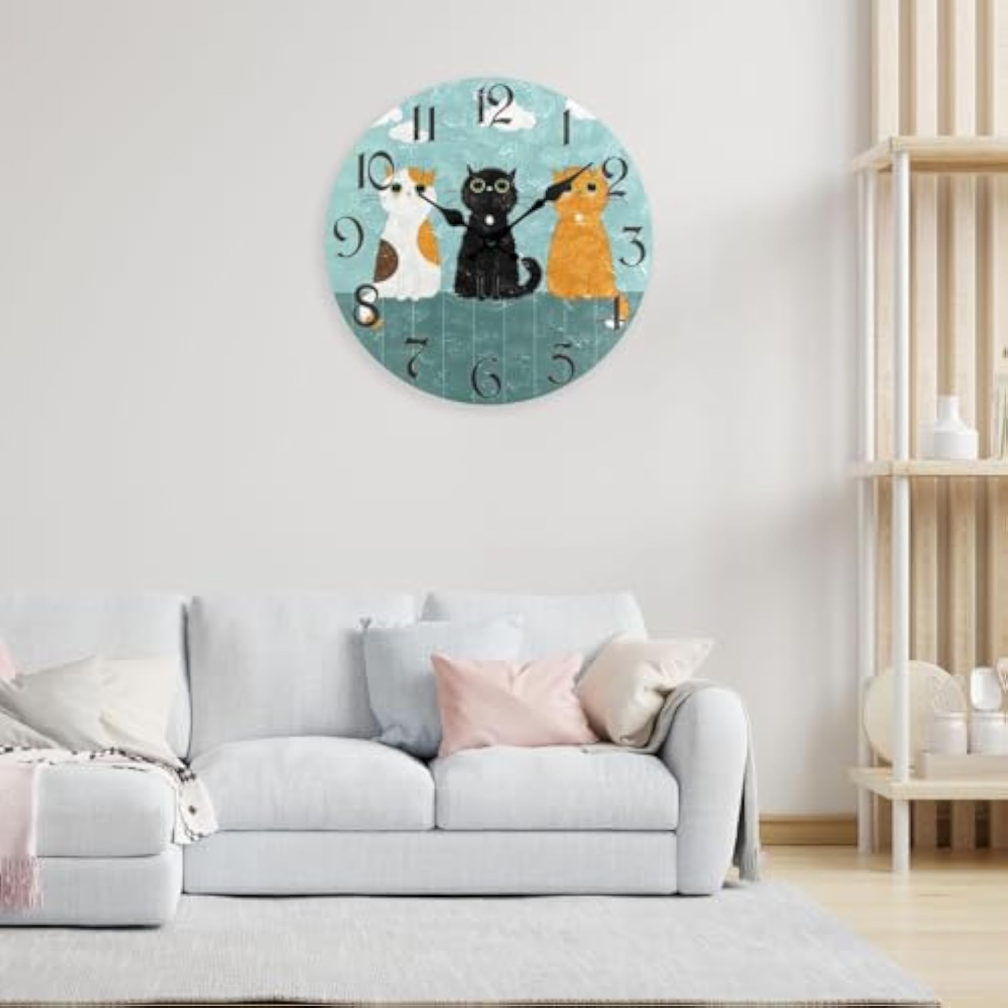 Rustic Silent Cat Wall Clock, Indoor Decor